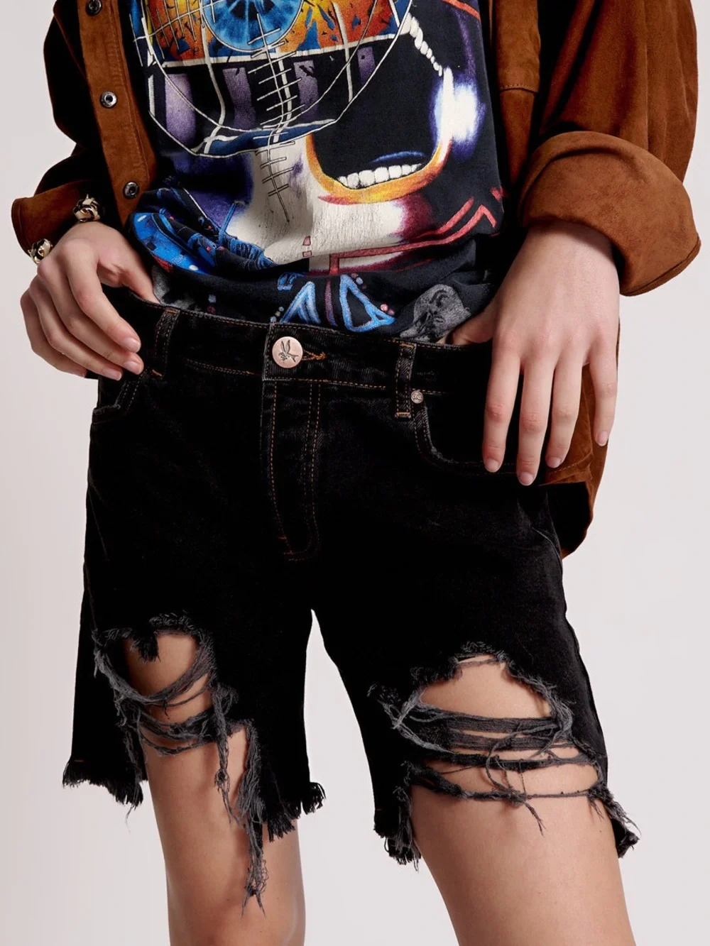 FREE PEOPLE ONE TEASPOON Low Rise Long Length Festival Boyfriend Denim Shorts 24